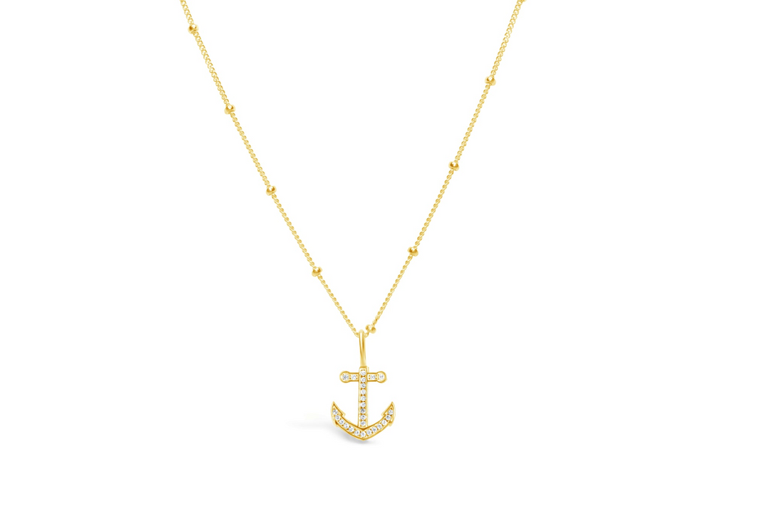 Stia - Sterling Silver - 14K Gold Plated Pave Cubic Zirconia 15-17" Anchor Necklace