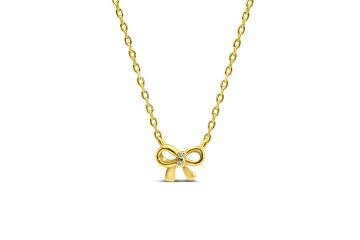 Stia Girl Sterling Silver 14K Gold Plated Bow 15-17" Disc Necklace