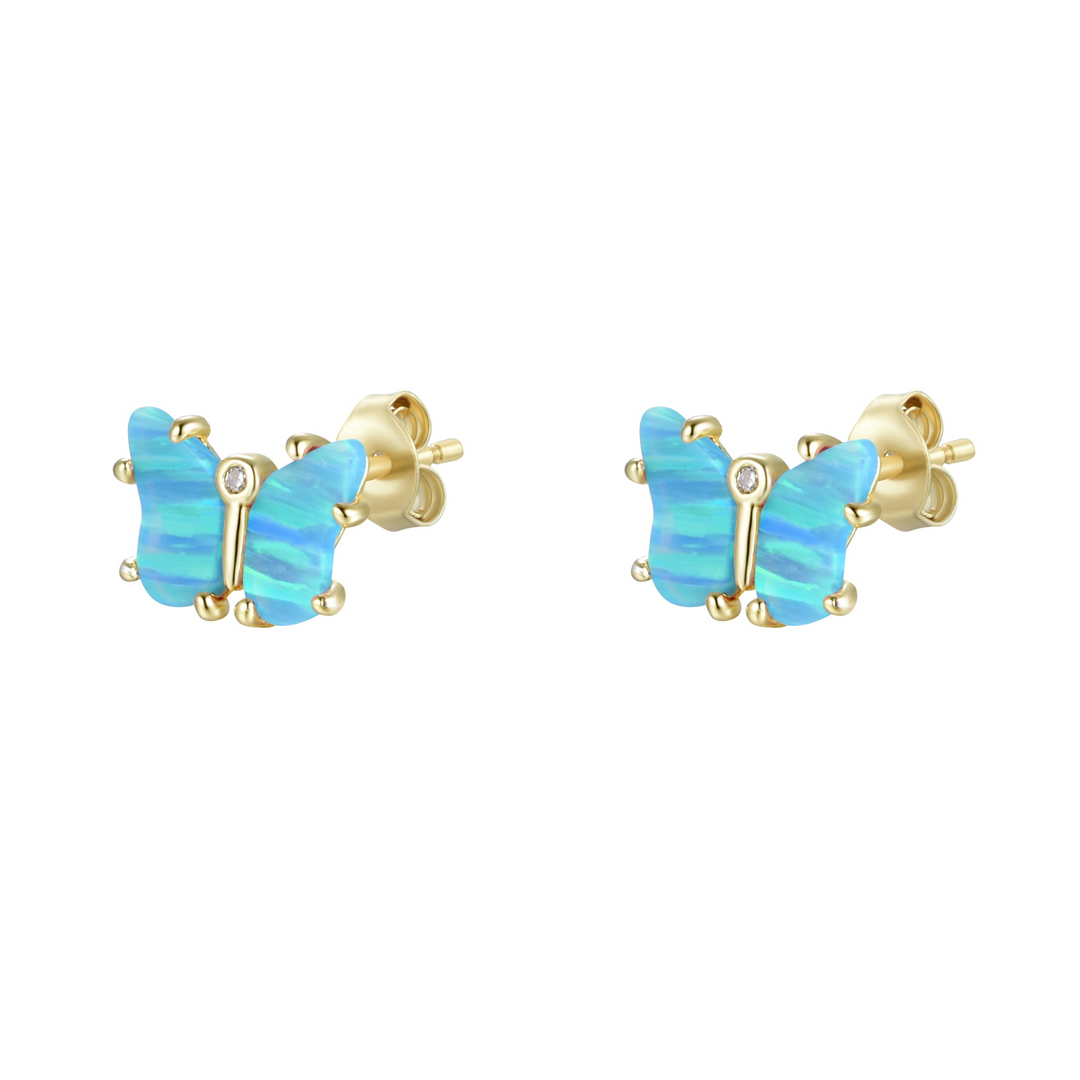 Sterling Silver 14K Gold Plated ct. Opal Butterfly Stud Earrings
