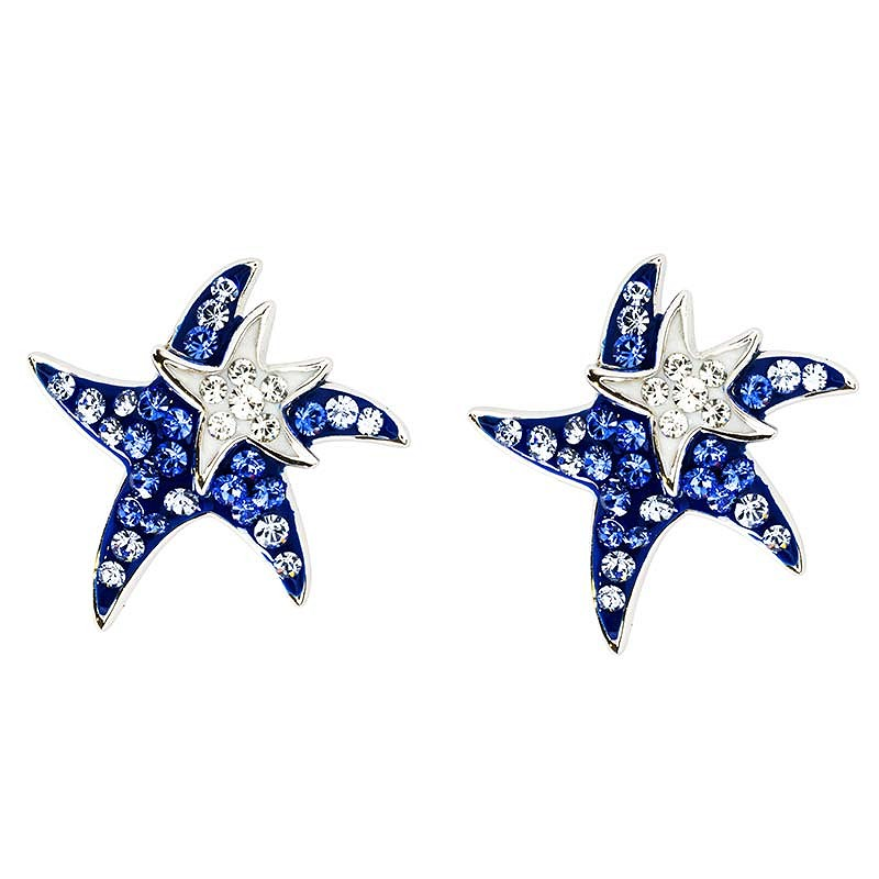 Sterling Silver Crystal Stud Starfish Earrings