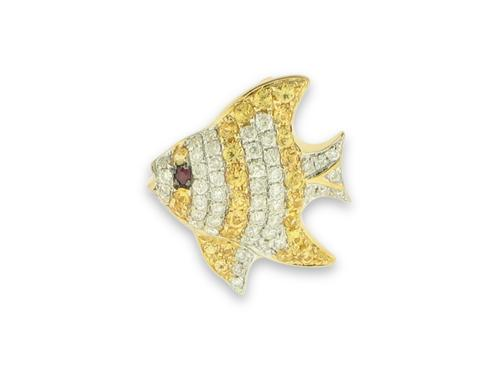 18k - Yellow Gold Natural Diamond Fish Pendant