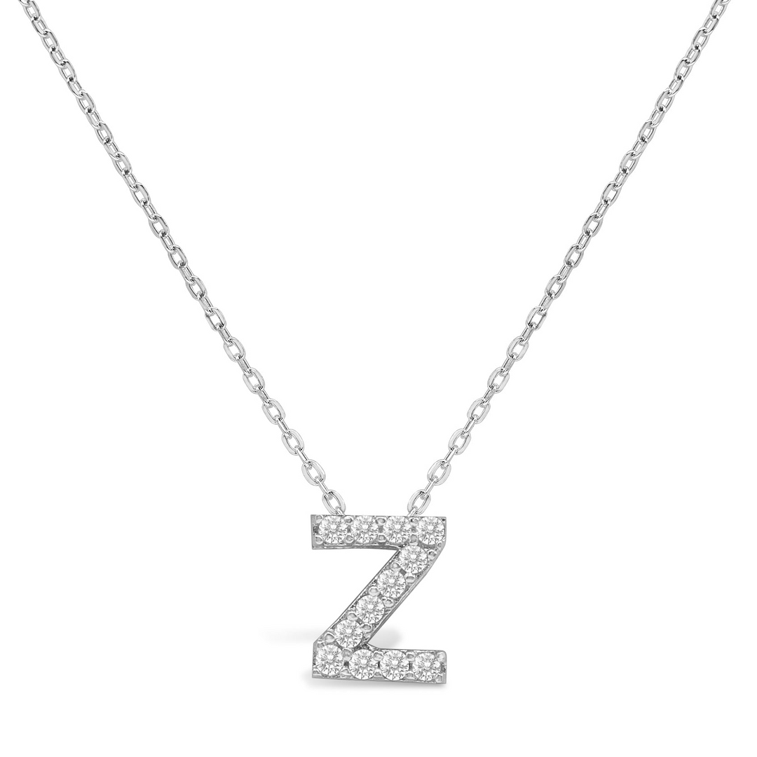 Stia Sterling Silver - Silver Pave Initial Z Cubic Zirconia 15-17" Necklace