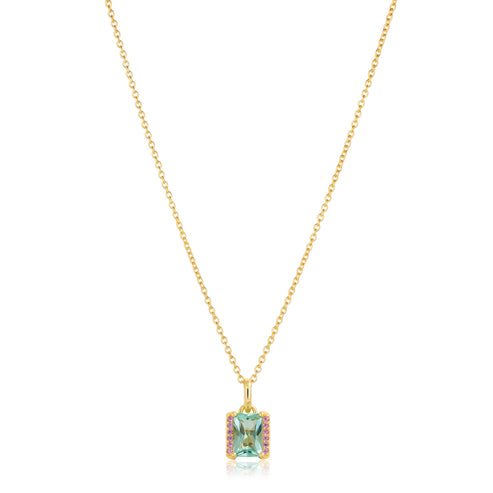 Sif Jakobs - Sterling Silver - 18K Gold Plated "Roccanova Medio Turquoise Cubic Zirconia Necklace