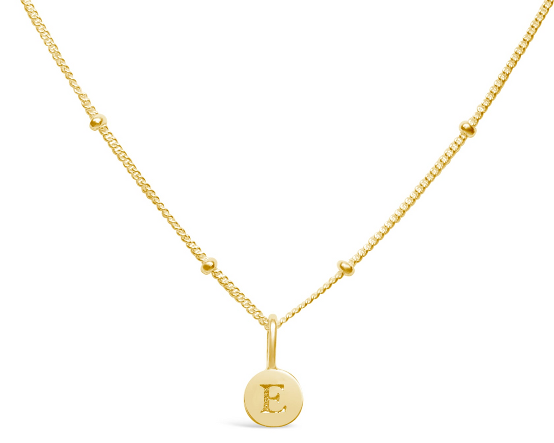 Sterling Silver 14K Gold Plated Initial E 17" Disc Necklace