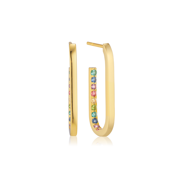 Sif Jakobs - Sterling Silver - 18K Gold Plated "Capizzi Medio" Multicolor Cubic Zirconia Hoop Earrings