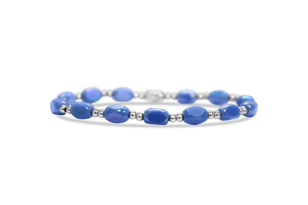 Isla - Stainless Steel - Silver - All in - Periwinkle Water Glass Beaded Stretch Bracelet