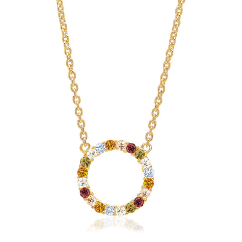 Sif Jakobs - Sterling Silver - 18K Gold Plated "Biella Grande" Multicolored Stone Circle Cubic Zirconia Necklace