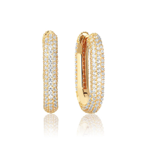 Sif Jakobs - Sterling Silver - 18K Gold Plated "Capri Medio" Cubic Zirconia Oval Hoop Earrings
