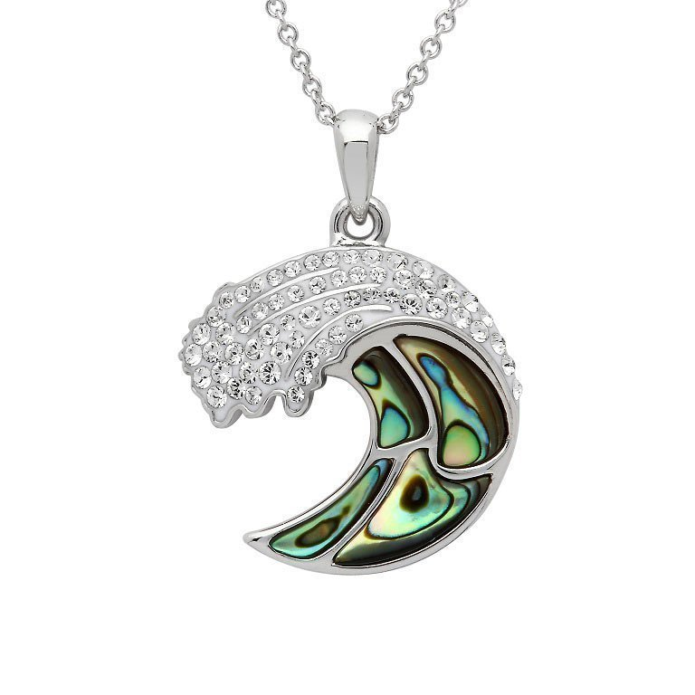 Ocean - Sterling Silver - Crystal & Abalone Wave Necklace