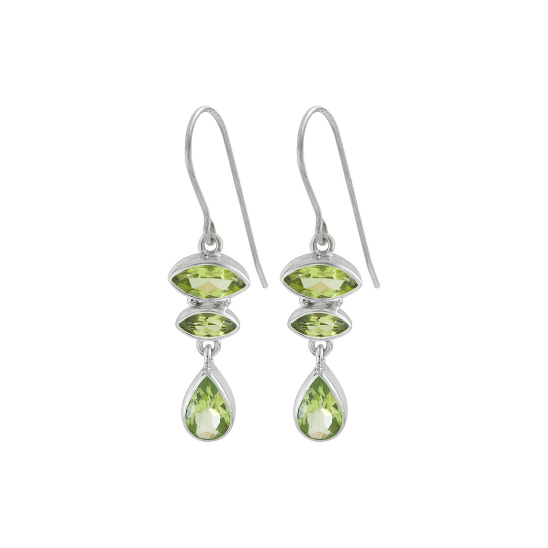 Sterling Silver Earring With Peridot Maquoise & Pear Facet