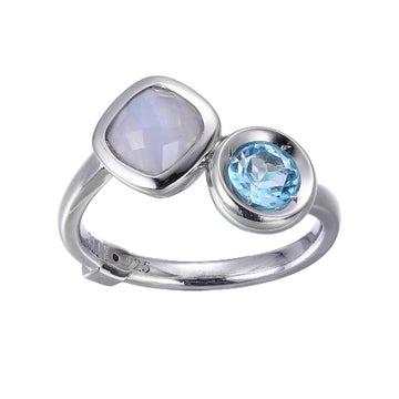 Elle - Sterling Silver - "Ring G" Blue Lace Agate & Blue Topaz Ring (Size 8)