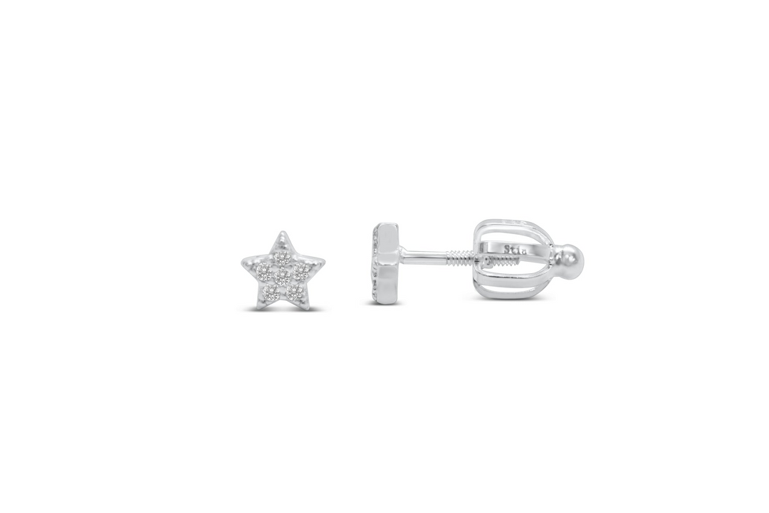 Stia Girl Sterling Silver Silver Cubic Zirconia Star Stud Earrings