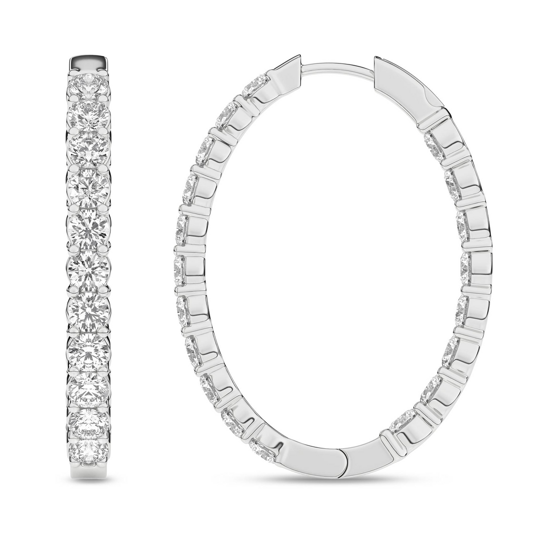 14k White Gold 5ctw Lab Grown Diamond Oval Medium Hoop In-N-Out Earrings