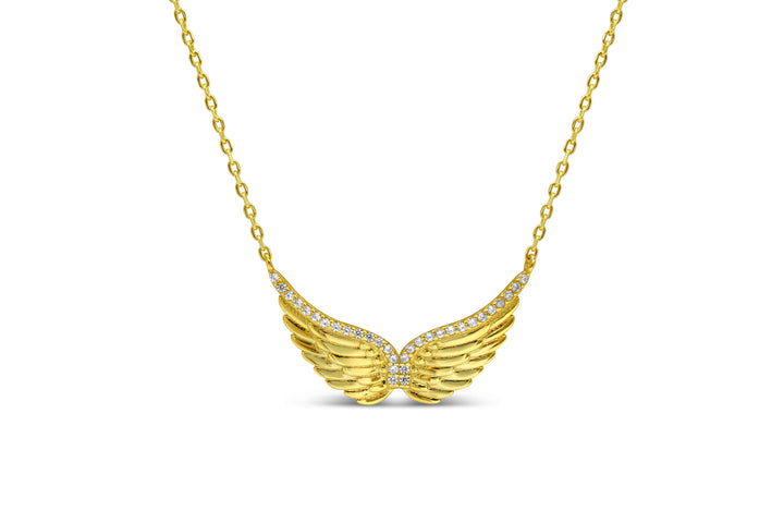 Stia - Sterling Silver - 14K Gold Plated Cubic Zirconia 15-17" Angel Wing Necklace
