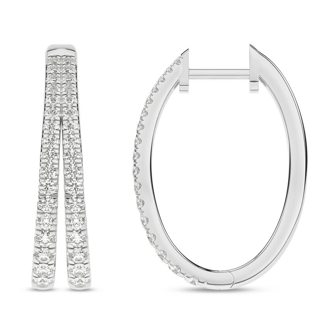 14k White Gold 1 ctw Lab Grown Diamond Medium Hoop Earrings