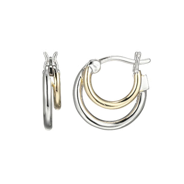 Elle - Sterling Silver - 18K Gold Plated "Simpatico" 14mm & 10mm Hoop Earrings