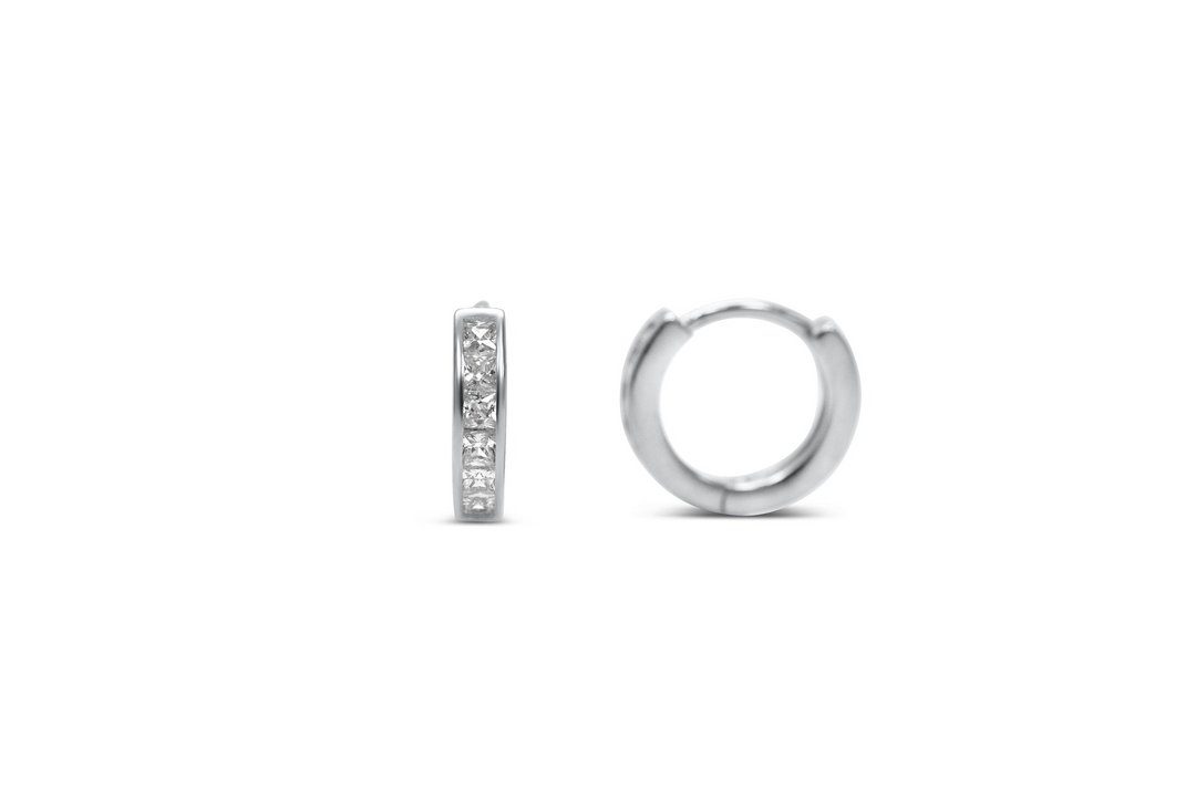 Stia Sterling Silver - Silver Hoop 9mm Cubic Zirconia Huggie Earrings