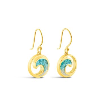 Dune - - 14K Gold Plated Wave Drop Turquoise Gradient Dangle Ocean City Beach Sand Earrings
