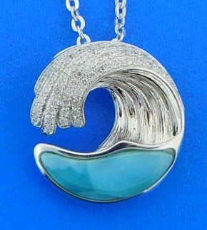 Sterling Silver - Larimar Round Wave Pendant