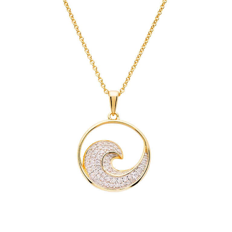 Ocean - Sterling Silver - Gold Vermeil Cubic Zirconia Round 18" Wave Necklace