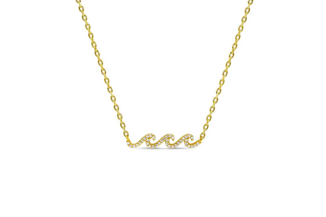 Stia - Sterling Silver - 14K Gold Plated Pave Cubic Zirconia 15-17" Wave Necklace