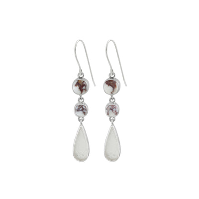 Sterling Silver Earring With Iron Stone Square Cush, Sea Glass White Drop