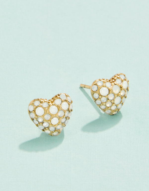 Stainless Steel 14K Gold Plated Crystal Heart Stud Earrings