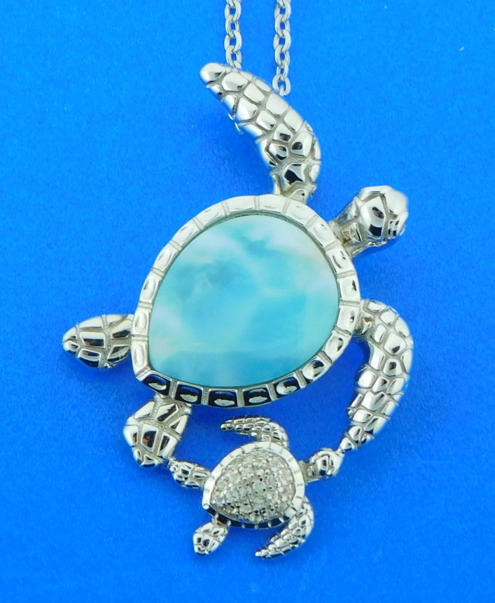 Sterling Silver - Larimar Turtle Pendant