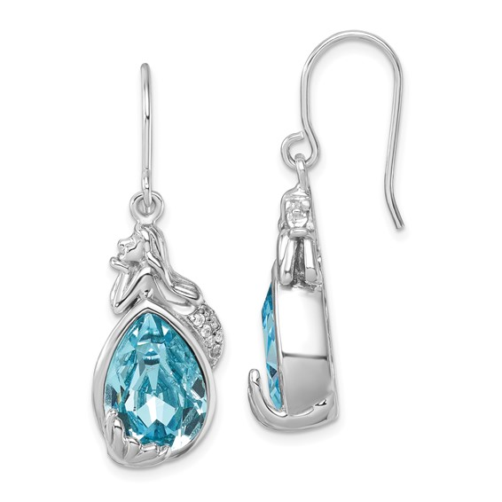 Sterling Silver Crystal Teardrop Dangle Mermaid Earrings