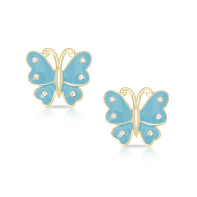 Lily Nily - 18K Gold Plated Blue Enamel Crystal Stud Butterfly Earrings