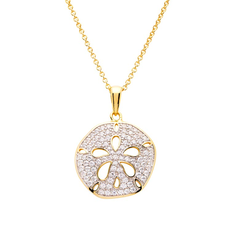 Ocean - Sterling Silver - Gold Vermeil Cubic Zirconia Round 18" Sanddollar Necklace