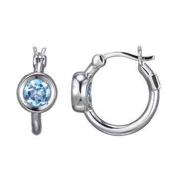 Elle - Sterling Silver - "Mirage" 16mm Blue Topaz Hoop Earrings