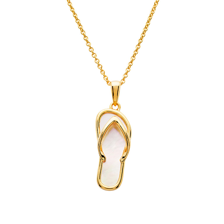 Ocean - Sterling Silver - Gold Vermeil Mother of Pearl 18" Dangle Flip-Flop Necklace