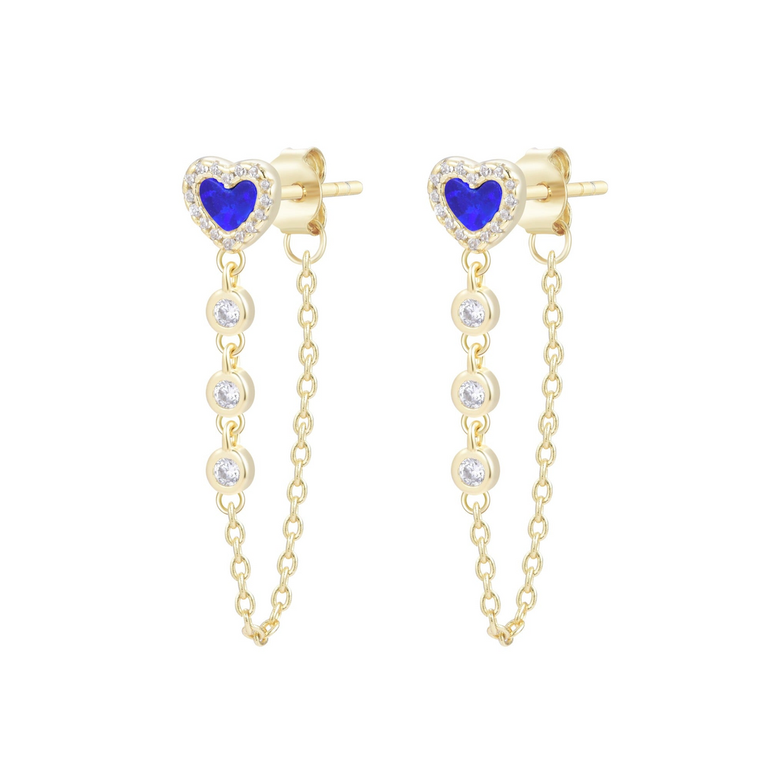 Sterling Silver Yellow Gold ct. Opal Heart Dangle Earrings