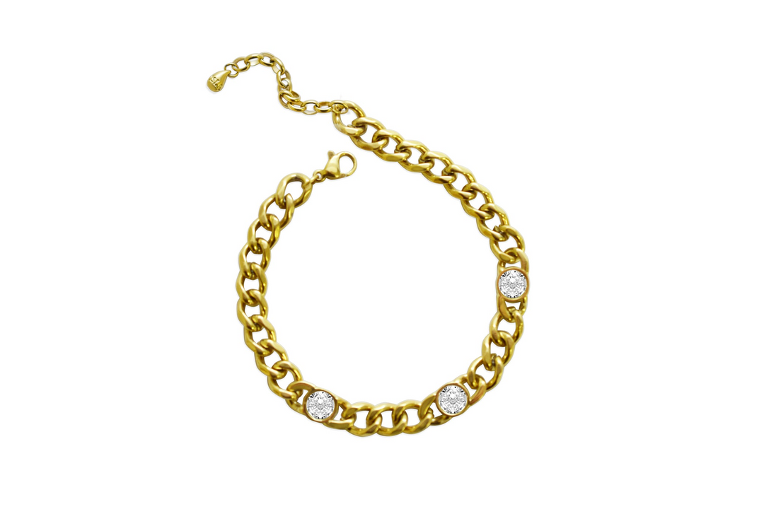 Isla Stainless Steel 14K Gold Plated Cubic Zirconia 7" Chain Bracelet