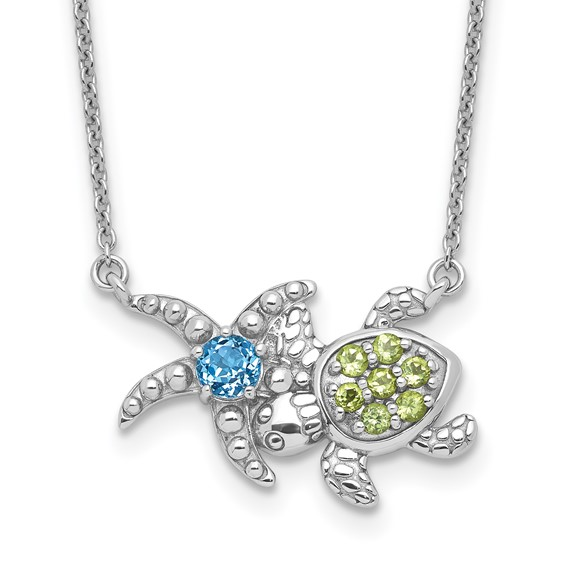 Sterling Silver Topaz Round Sea Life Necklace