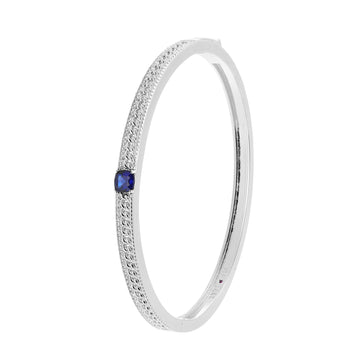 Elle - Sterling Silver - "Weave" White & Lab Grown Sapphire Bangle Bracelet