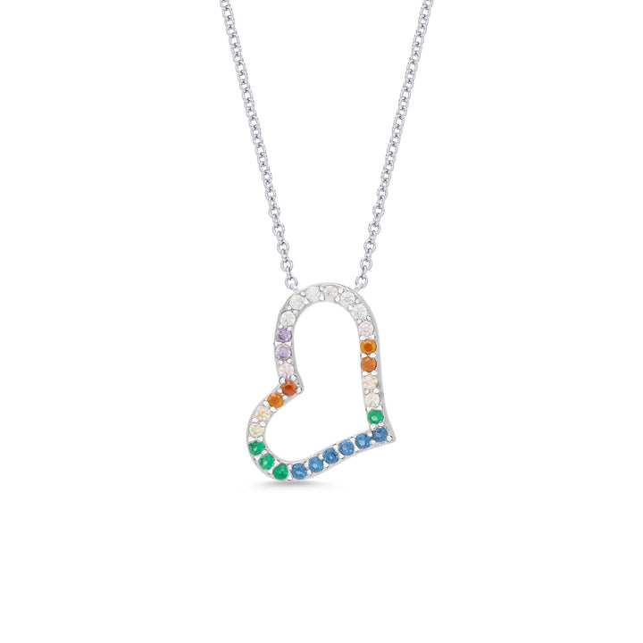 Lily Nily - Brass - Silver Rainbow - Sideways Cubic Zirconia Heart 14-16" Necklace