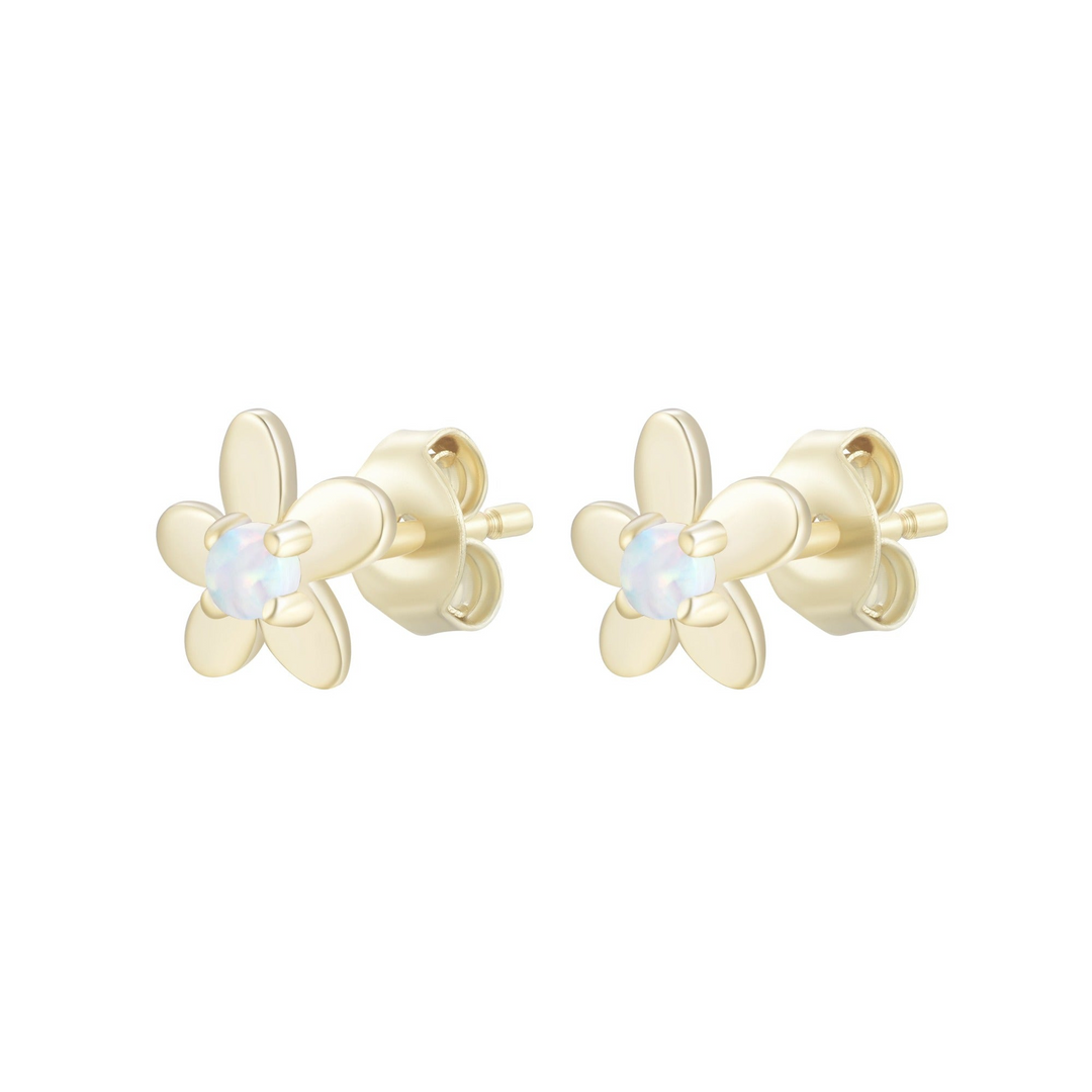 Sterling Silver Yellow Gold ct. Opal Flower Stud Earrings