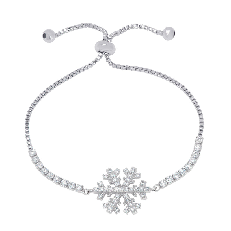 Lily Nily - Sterling Silver - Silver - Snowflake - Clear Cubic Zirconia Bolo Bracelet - Adjustable