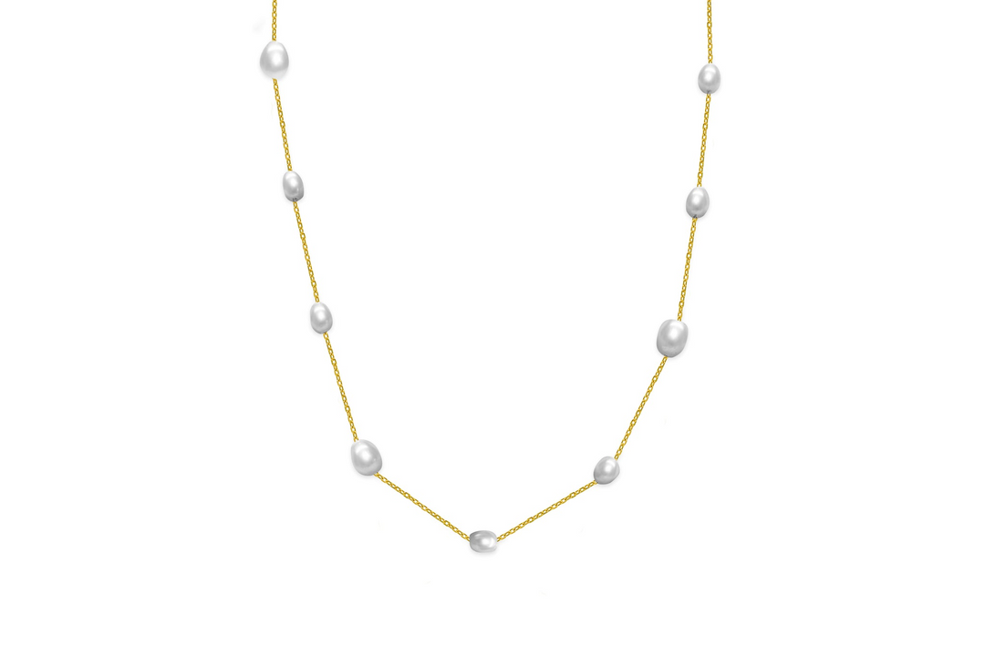 Stia - Sterling Silver - 14K Gold Plated Pearls By The Inch Pearl 15-17" Necklace