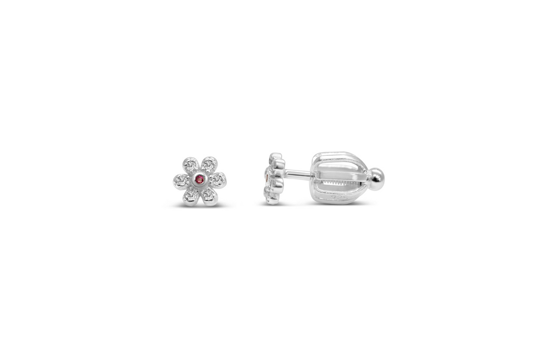 Stia Girl Sterling Silver Cubic Zirconia Flower Stud Earrings
