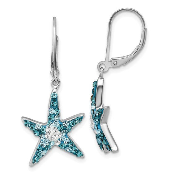 Sterling Silver Crystal Lever Back Starfish Earrings