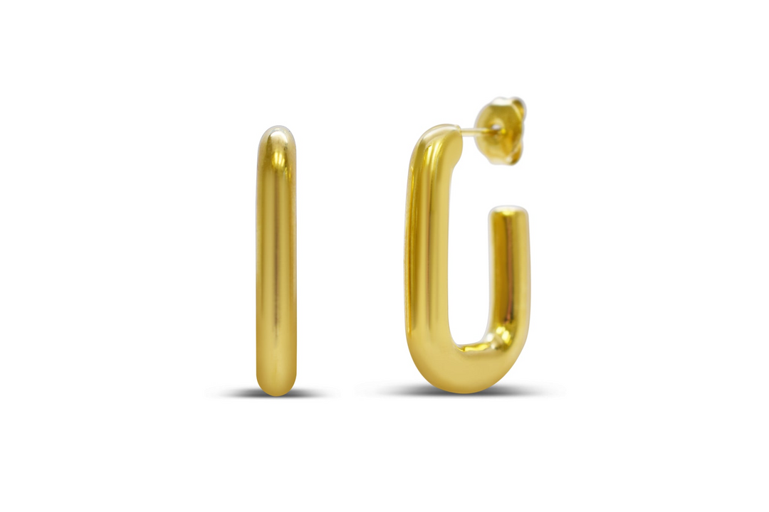 Isla - Stainless Steel - 14K Gold Plated Weightless J-Shape Hoop Earrings