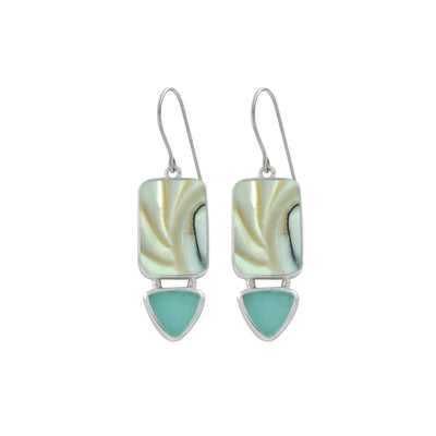 Nautilus Shell and Aqua Sea Glass Earring