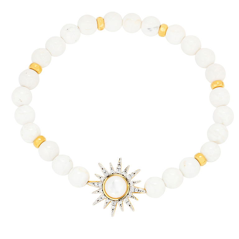 Ocean - Sterling Silver - Gold Vermeil Shanore Agate Beaded Stretch Sun Bracelet
