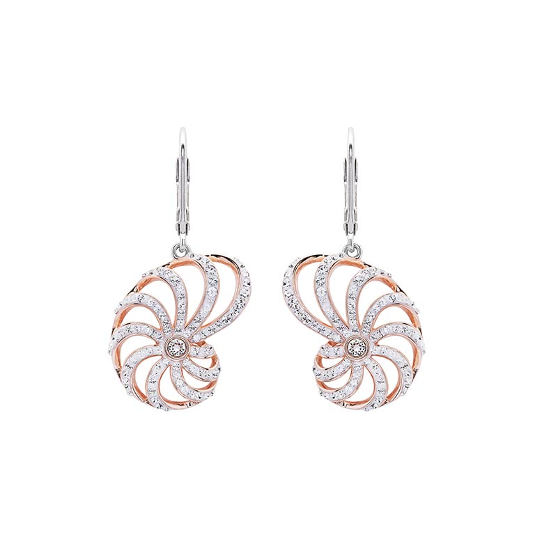 Ocean - Sterling Silver - Rose Gold Nautilus Crystal Dangle Shell Earrings