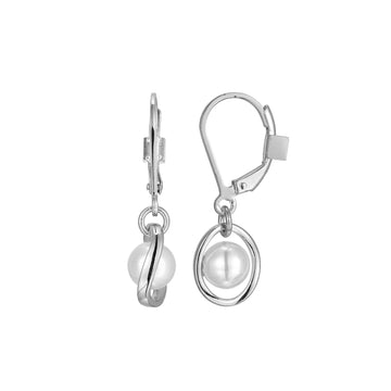 Elle - Sterling Silver - "Luna" Pearl Lever Back Earrings