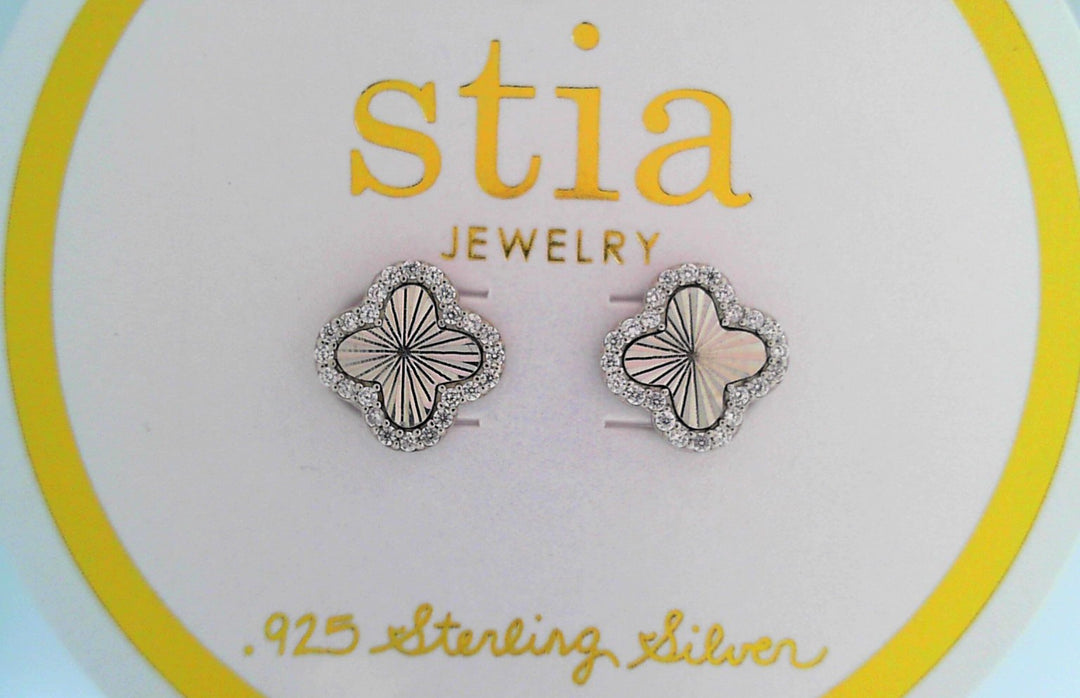 Stia Sterling Silver - Silver Cubic Zirconia Clover Stud Earrings