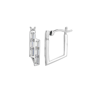 Elle - Sterling Silver - 'Baguettte" Square 23mm Cubic Zirconia Hoop Earrings
